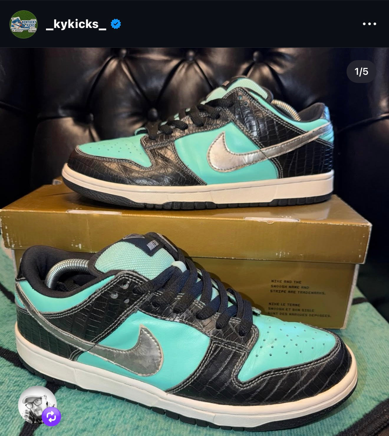 Size 9.5 Nike SB Dunk Low Diamond Supply Co. Tiffany RB $999 (swoosh flaws)